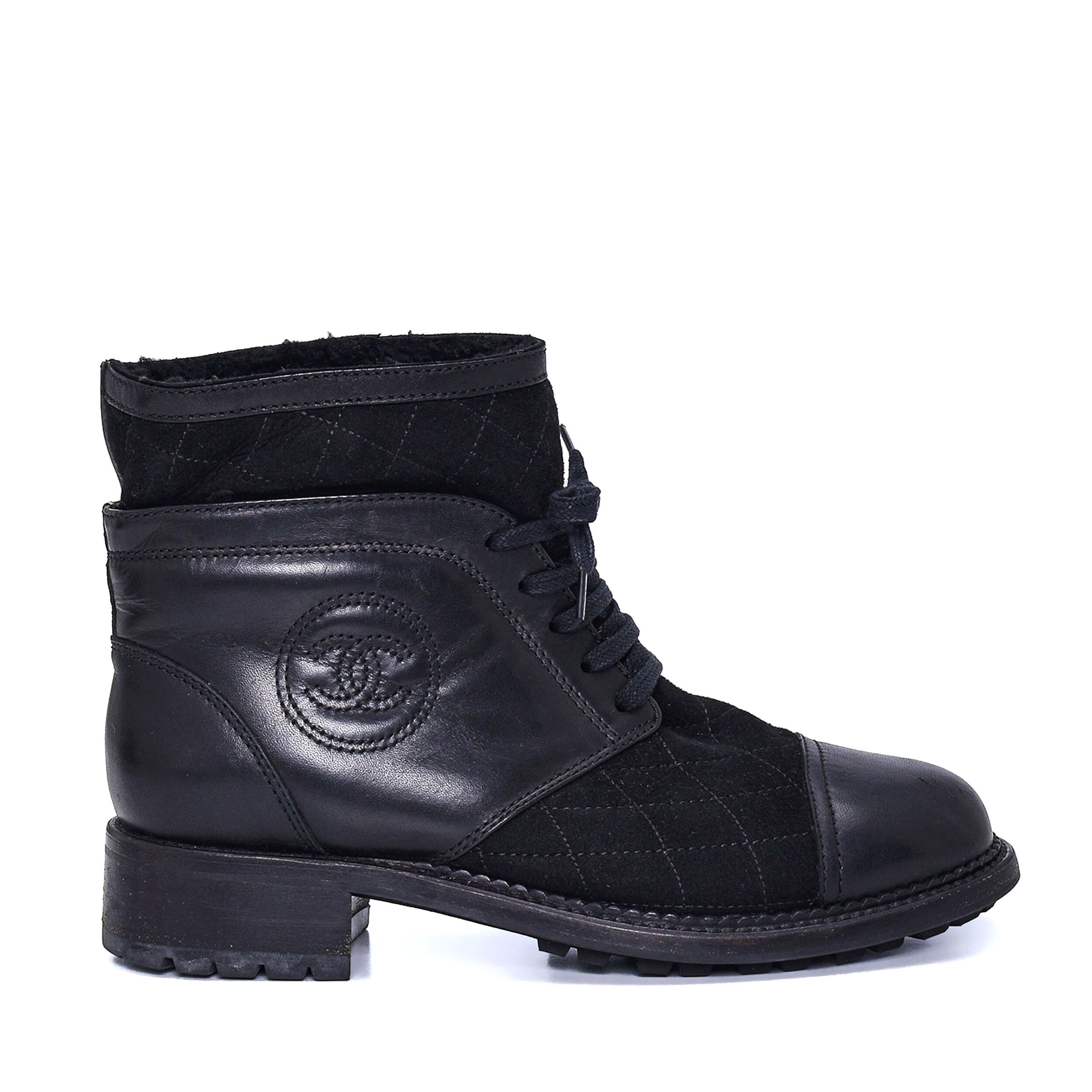 Chanel - Black Quilted Suede & Leather Boots